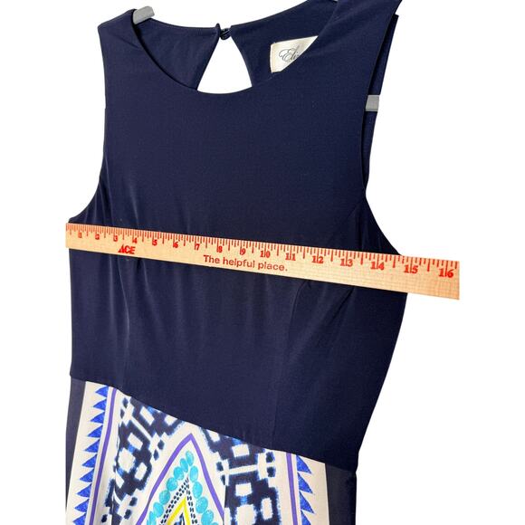 Anthropologie 4 Eliza J $158 Boho Crepe de Chine Maxi Dress Jersey Geometric S - Picture 5 of 8